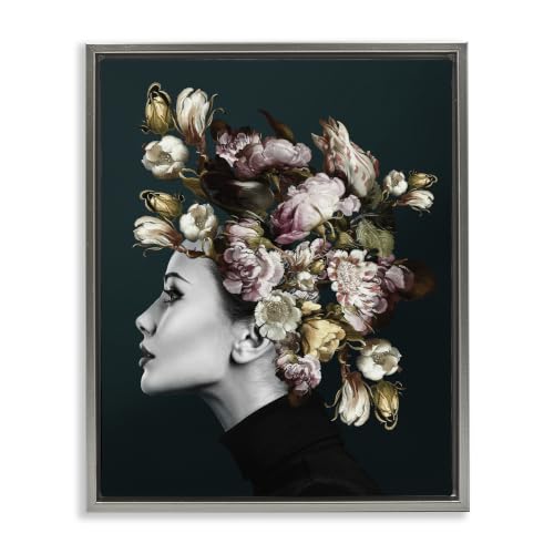 Woman Rose Floral Portrait, 24 x 30 Inch Canvas in Floater Frame