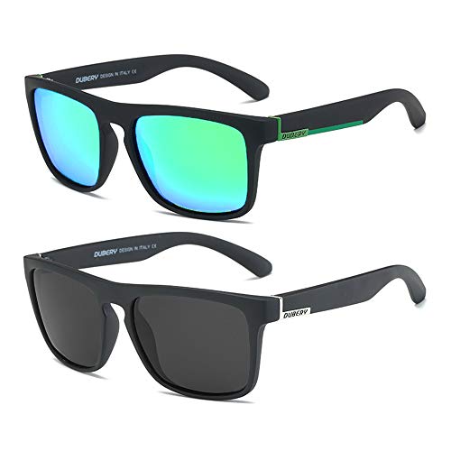 Dubery Classic Polarized Sunglasses For Men Women Retro 100% Uv Protection Driving Sun Glasses D731,2 Pack (Black/Green+Black/Black) #TOP11