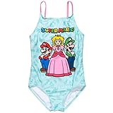 SUPER MARIO Nintendo Luigi Mario Princess Peach Little Girls One-Piece Swimsuit Light Blue 6
