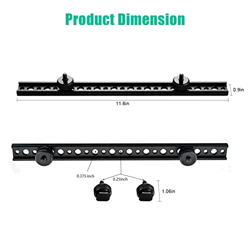 Cold Shoe Bracket Extension Bar, 11.6" Tripod Bracket Mount Dual Camera Flash Mount Can Be Adjust Easily, Aluminum Hot Shoe Extension Bar With 1/4" & 3/8" Screw For Camera Led Video Light Flash Light #TOP4