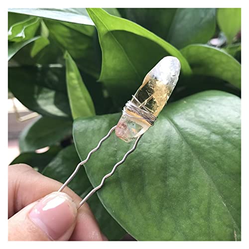 Pedra Natural Fatia Alfinetes de Cabelo Tiara, Fio Prateado Envolvido Cristal de Cura Quartzo Festa