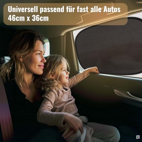 2er Set Sonnenschutz Auto mit UV Schutz UPF für Babys, Kinder, Sonnenschutz für Seitenscheibe mit Saugnapf, Fensterschutz Verdunkelung, faltbarer Sonnenblende für PKW, Fahrzeug, Protection, verdunkeln