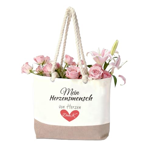 KEVRDRT Beste Freundin Geschenk &ndash; Jutetasche Herzensmensch, Einkaufstasche mit Dank-Spruch als Geschenkidee f&uuml;r Freundin, Mama, Partnerin oder Oma, zum Geburtstag, Weihnachten und Dankesch&ouml;n