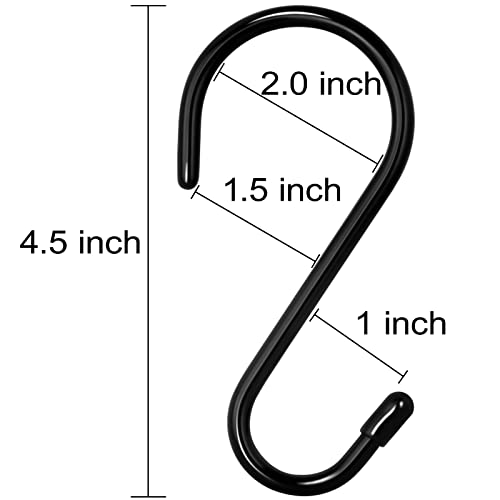 12 Pack 4-1/2 Inch S Hooks For Hanging, Large Vinyl Coated Closet S Hooks Non Slip Heavy Duty S Hooks, Steel Metal Black Rubber Coated S Hook For Hanging Jeans Plants Clothes Pot Pan Cups Towels #TOP1