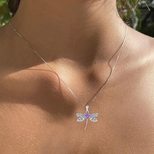 Vintage Dragonfly Necklace for Women 925 Sterling Silver, Oval Birthstone Dragonfly Pendant Boho Jewelry Birthday Gift for Her, Mom, Grandma3