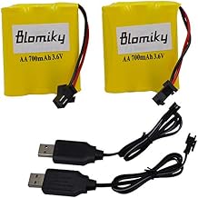 Blomiky 2 Pack 3.6V 700mAh AA Nicd Rechargeable Battery Pack with SM-2P 2 Pin Plug and USB Cable Suitable for SY-E571 RC Excavator RC Cars 3.6V Battery and USB 2