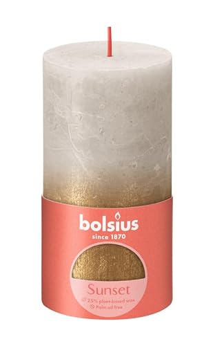 Miniatura 2 de Bolsius - Vela Rústica De Pilar Metálico Que Se Desvanece Gris Arena Y Oro 13 Cm Paquete De 4 - Duración De Combustión: 60 Horas - Sin Aceite De Palma
