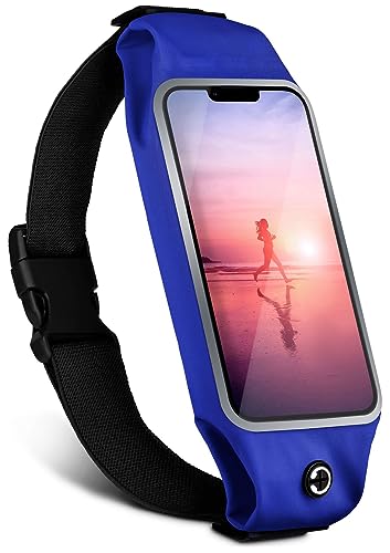 Housse de sport iPhone 12 idéale pour le running bleu avec sortie audio