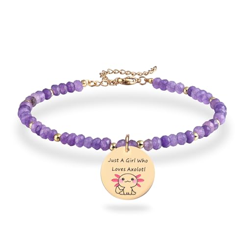 Melix Home Axolotl - Pulsera de regalo de dibujos animados Kawaii para fanáticos, adolescentes, niñas, mujeres, regalo de cumpleaños, pulseras de piedra natural, Medium, Acero inoxidable, No es una