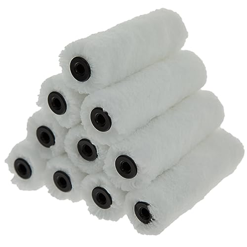 Image of Coral 41871 Aspire 4 inch 10 Piece Pack Paint Mini Roller Covers Professional 10MM Medium Pile Sleeve Premium Microfibre for Semi-Smooth Surfaces with Trade Emulsion or Gloss Pure White