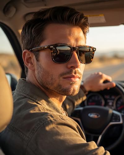 Image of CARFIA Thick Polarized Sunglasses for Men UV400 Protection, Retro Square Hand-crafted Acetate Driving Shades CA5356
