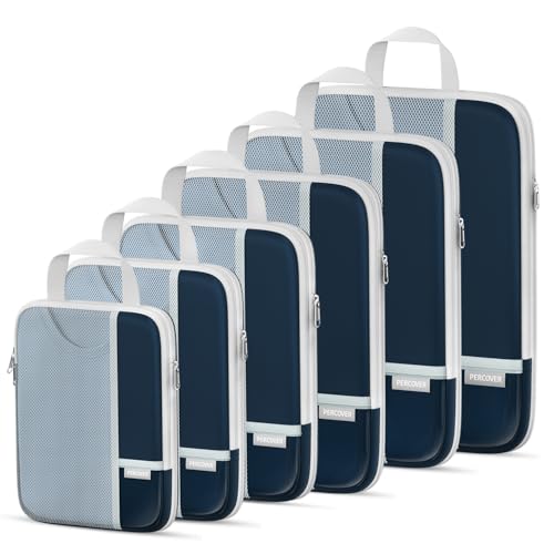 Percover Compression Packing Cubes for Travel, 6-Piece Structured Compression Organizer Set for Organized Packing & Carry-On Luggage, Navy Blue by PERCOVER PRO - Used condition - US$18.22