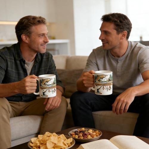 Fishing Mugs for Men | 350ml Ceramic Funny Novelty Desk Decor,Fly Fishing Coffee Mug,for Cold Weather Outdoor Water Campfire Tea Hiking Adventure Game Home Camping Party Whiskey Beer