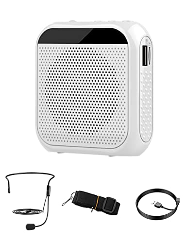 億騰 拡声器 メガホン スピーカー ポータブル拡声器 ハンズフリー 小型 ノイズキャンセリング マイク付き microSDカード対応 音楽再生可能 イベント/講演/街頭演説/説明会/店頭販売/誘導案内などに最適 日本語説明書付き (ホワイト)