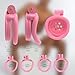 Crysore Flat Chastity Cage Male with 4 Penis Rings Lightweight Chasity Device in Invisible Lock Design Small Cock Cages SM Sissy Sex Toys for Men, Couples (I Generation,Pink)