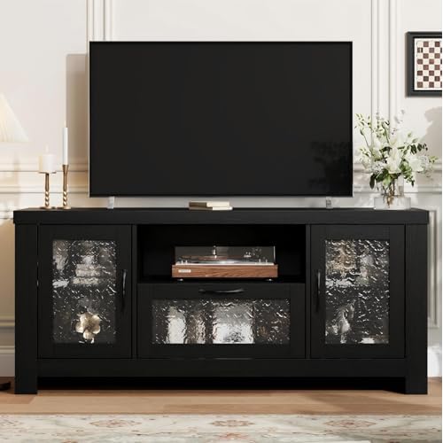 Garvee Farmhouse TV Stand for 55 Inch TV, Entertainment Center with Acrylic Door & Adjustable Shelves, Sideboard Buffet Storage Cabinet for Living Roo