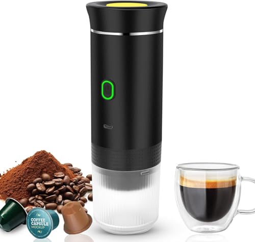 Cafetera portatil cápsulas. Cafetera 3 en 1 expreso de viaje, Inalámbrica, Nespresso, Dolce Gusto, café molido, Maquina cafe portatil para Oficina, Hogar, Coche, Camping. (Negro)