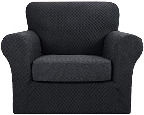 MAXIJIN 2 Piece Newest Jacquard Chair Covers with Arms Super Stretch Non Slip Chair Slipcover for Living Room Dogs Pet Friendly Elastic Sofa Couch Protector Armchair Cover (1 Seater, Army Green)