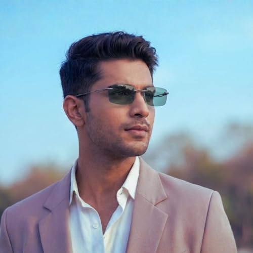 Image of SPECSMAKERS Streak Retro Sunglasses for Men Women | Rimless Rectangular Sunglasses | Polarized & 100% UV Protected | Goggles | Shades | STR1028