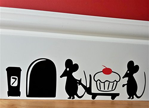 uksellingsuppliers Sticker mural en vinyle Motif trou de souris Got The Cake Plinthe Noir avec cerise rouge 19 cm x 6 cm