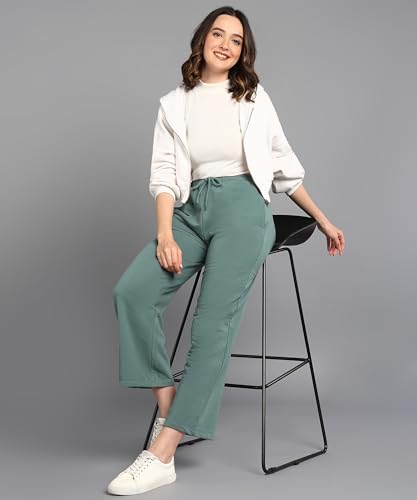 Image of Alan Jones Clothing Women's Relaxed Fit Mid Rise Solid Wide Legs Track Pant