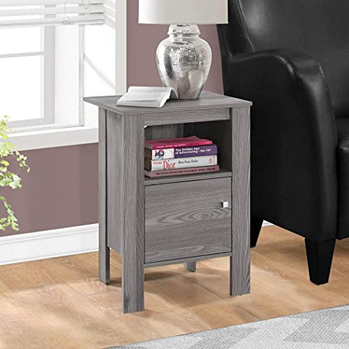 Monarch Specialties Accent Table-Grey Night Stand With Storage, 17.25" L X 14" D X 24.25" H #TOP1