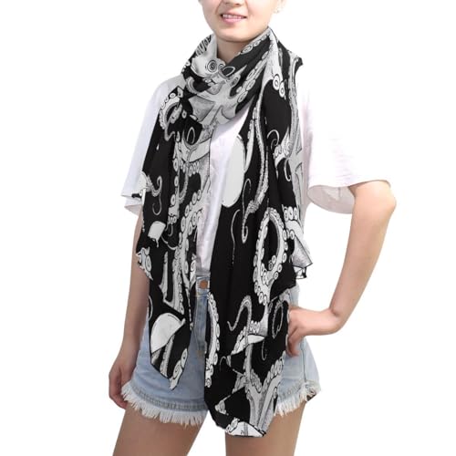 ALAZA Funny White Kraken Chiffon Silk Long Scarf Shawl Wrap4