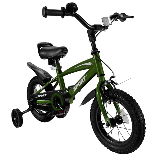 BODIOO 12-Inch Kids Bike with Removable Training Wheels Green