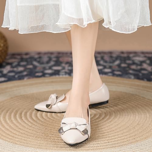 Elegant Pointed Toe Women's Ballet Flats, Comfortable Dressy Slip-On Walking Shoes with Bow Detail for Work and Casual Wear4