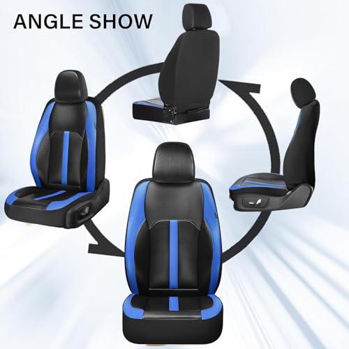 Image of Coverado Leather Car Seat Covers Front Seats & Carbon Fiber, Waterproof and Durable All Weather Protector, Universal Fit for SUV, Pickup Truck, Sedan, Automotive Vehicle Interior, Black&Blue