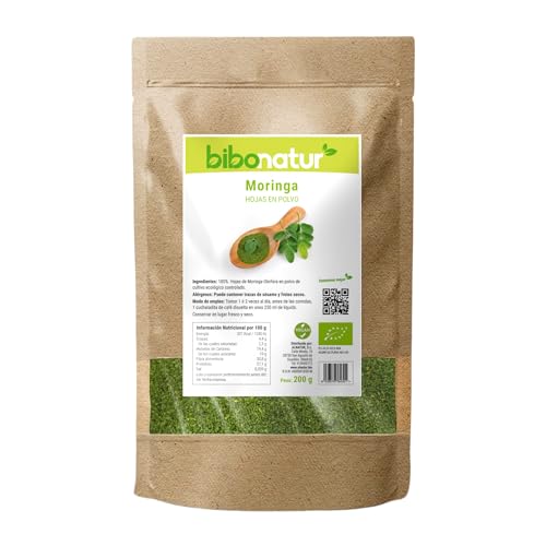Bibonatur Moringa en Polvo Eco 200gr – Alto contenido en proteinas, vitaminas y minerales - Superalimento Antioxidante – Apta para Veganos – Producción Ecológica
