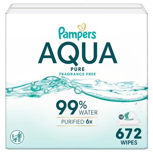 Pampers Aqua Pure Baby Wipes, 99% Water, Fragrance Free, 672 Baby Wipes Total (12X Flip-Top Packs)