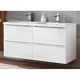 Lomadox - Mobile sottolavabo da Bagno con Doppio lavabo, 120 cm, in Ceramica Bianca Lucida, con Chiusura Soft Close