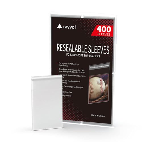 Rayvol Top Loader Sleeves - Resealable Team Bags for 35-75PT Rigid Top Loader Card Holders (400pcs)