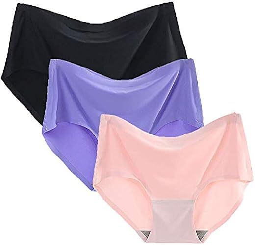 PLUMBURY® Women's Seamless Ice Silk Panties (Pack of 3) Black/Beige/Red
