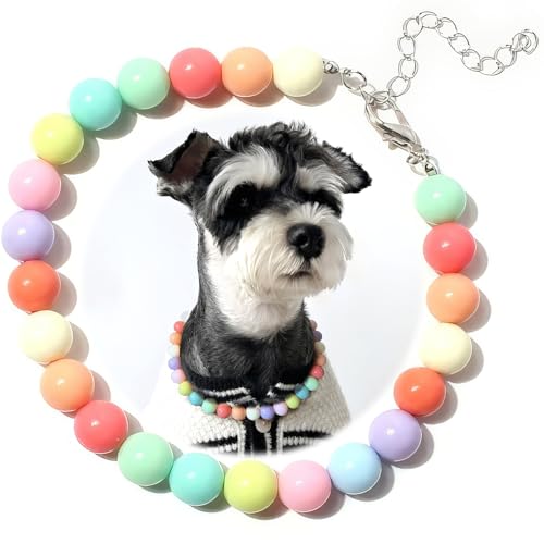 Hosiwei Dog and Cat Rainbow Beads Collar Necklace, Faux Pearls Necklace Pet Jewelry Colorful Candy Colors (Colorful, XL(16.5-22.2lb))