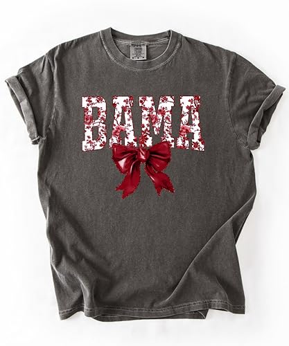 Bama Red Floral Bow Shirt for Women & Teens Trendy Alabama School Sports Fan Tee4