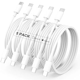 USB C Charger Cable - 5Pack 6FT (60W/3.1A) USB C to USB C Cable Type C Fast Charging Cord for iPhone 17/17 Pro/17 Pro Max/Air/16/16 Pro/16 Pro Max/15/15 Pro/15 Plus/15 Pro Max, Samsung Galaxy S23