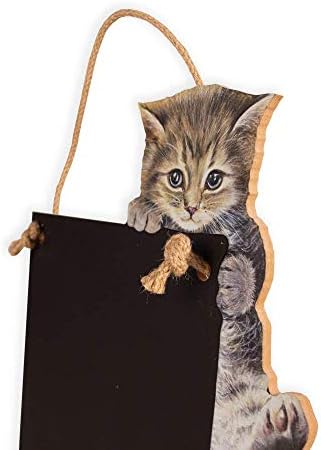 Chalkboards UK Small Memo Board/Chalkboard/Blackboard/Kitchen Chalk Board with Printed Kitten Artwork, Wooden Tray, Piece of chalk & Felt Eraser. Booth Design Range., Wood, Black, 29.7 x 20.7 x 1 cm