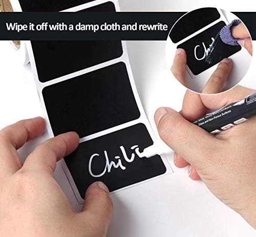 Chalkboard Labels, 300Pcs Waterproof Reusable Blackboard Stickers Kit for Kitchen Organize with 1 White Chalk Pen, Removable Label Sticker to Decorate Your Pantry Storage Office (Rectangle)