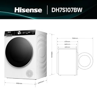 Hisense DH7S107BW Asciugatrice Pompa di Calore con AI, Condensatore Autopulente, Refresh Vapore, Ion Tech, 10kg Classe C, Display TFT a colori, Smart e Connect Life, Oblò Doppia Porta