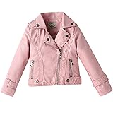 TOKYMOON Kinder Mädchen Jungen Lederjacke Kinderkragen Motorrad Lederimitat Mantel Jungen Kunstleder Jacke Bikerjacke mit Nieten Motorrad Mantel Jungen Bikerjacke Rosa 134-140