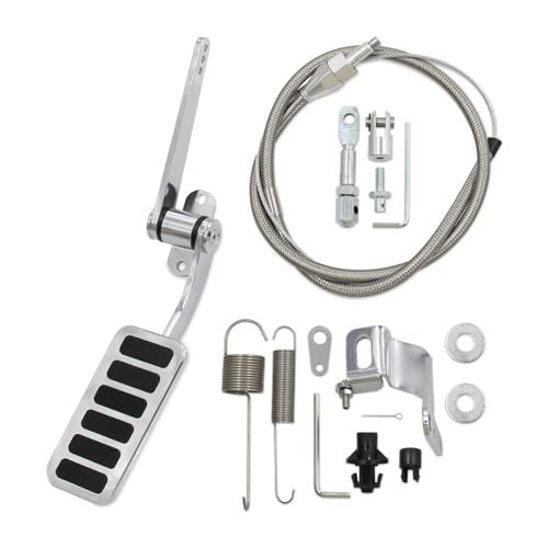 WnSEu Universal Polished Aluminum Throttle Pedal 2 x 4-1/2 Includes Stainless Steel Braided 36 Throttle Cable Kit with 24 Sleeve and Cable & Carb Bracket