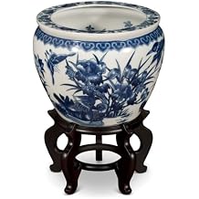 12 Inch Blue and White Porcelain Canton Chinese Fishbowl Planter