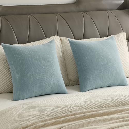 FUTEI Pack of 2 Chenille Throw Pillow Covers 16x16 Inch, Dusty Blue by FUTEI - Used condition - Image 6