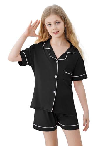 Umeyda Girls Pajamas Set, 2Pj Nightwear Button-Down Sleepwear for Kid 2 Piece Lounge Sets, Black, 5-6 Years = Tag 1302