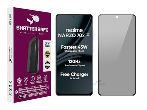 Image of Anti-Spy Privacy Tempered Glass Compatible For Realme Narzo 70x 5G [Pack of 1]. 9H Hardness, Anti-Scratch, Edge-to-Edge Protection With Easy Installation Kit & Case Friendly Fit.