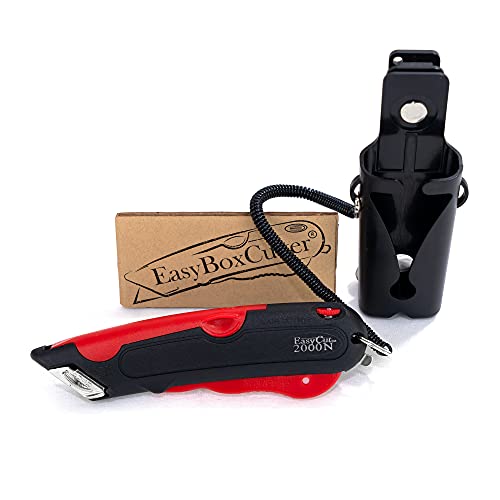 Modern Box Cutter, Extra Tape Cutter At Back, Dual Side Edge Guide, 3 Blade Depth Setting, 2 Blades And Holster - Red Color 2000 #TOP1