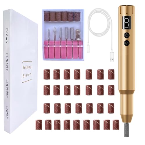 Image of Nail Drill Kit Electric Rechargeable Set Cordless Nail Art Grinding Machine Compact Professional Nail File for Gel Manicure Pedicure Polishing Tool Household,Nail Removal Machine (Golden)