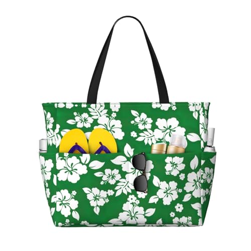 Hawaii Flower Extra Large Tote Bag For Women,Foldable Beach Bag With Pocket Weekender Travel Overnight Bag